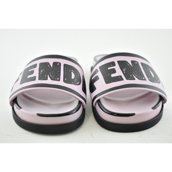 Fendi Joshua Vides Pink Black Leather Logo Mule Slide Flat Flip Flop Sandal 35 - Picture 7 of 12